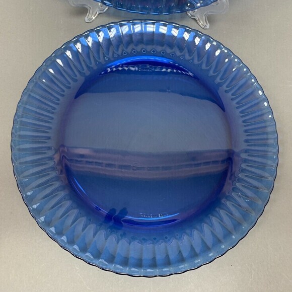 Colorex Cobalt Blue Dinner Glass Plates Fluted Edge Scalloped Brazil Lot of 2 - Picture 3 of 10